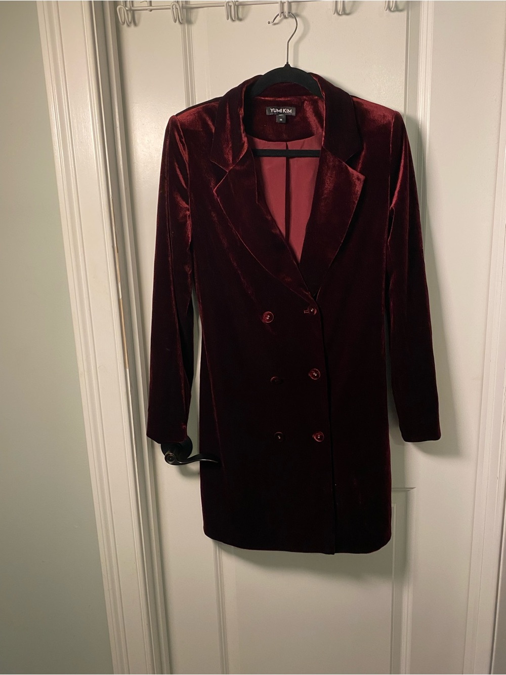 Yumi Kim Deep Burgundy Velvet Double-Breasted Blazer Coat